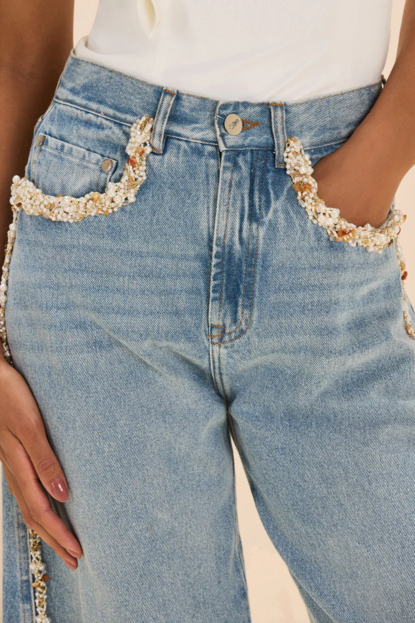 CAMILA COELHO BEADED DENIM PANT - Image 3