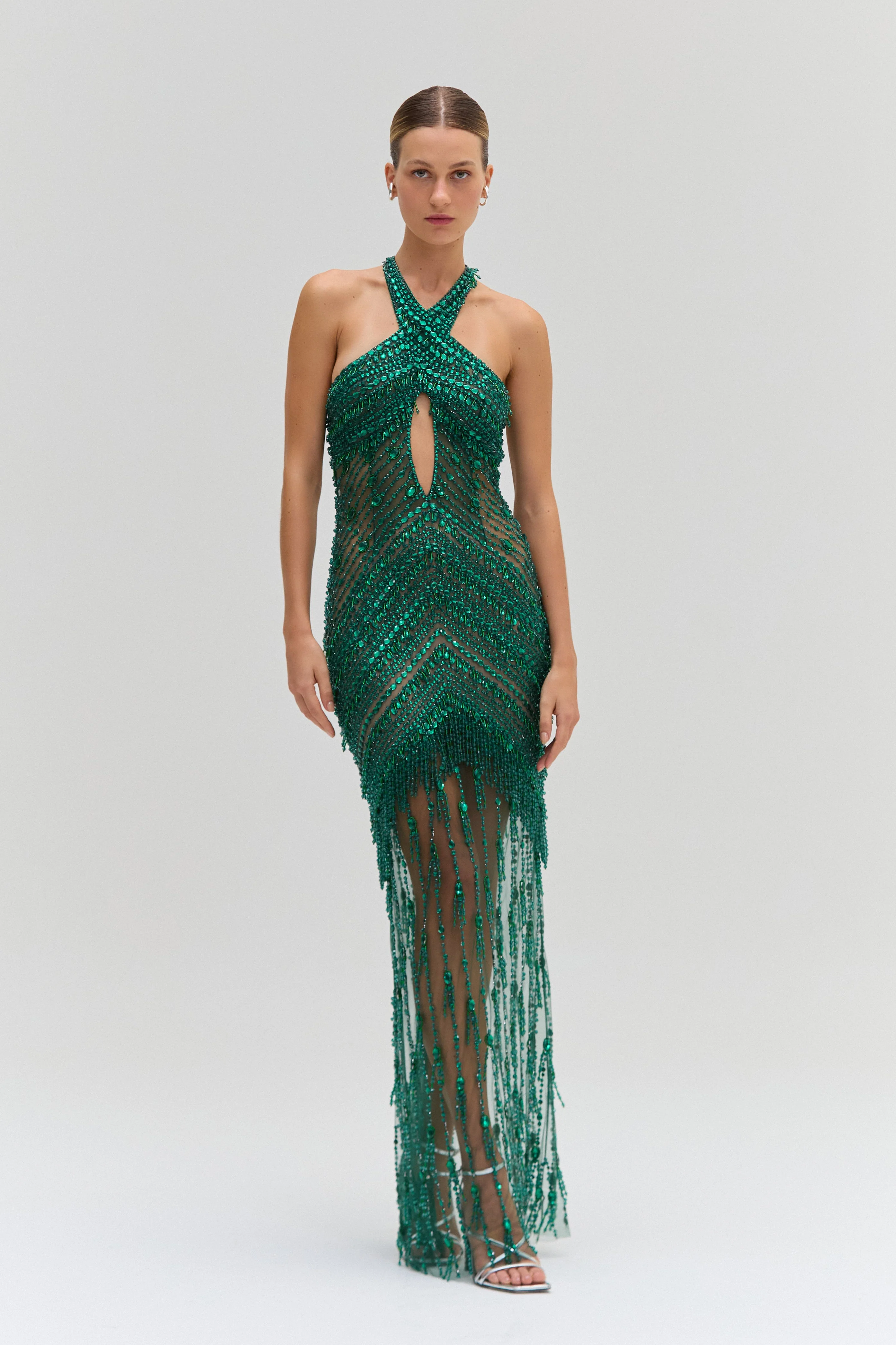 CRYSTAL EMBROIDERY HALTERNECK GOWN