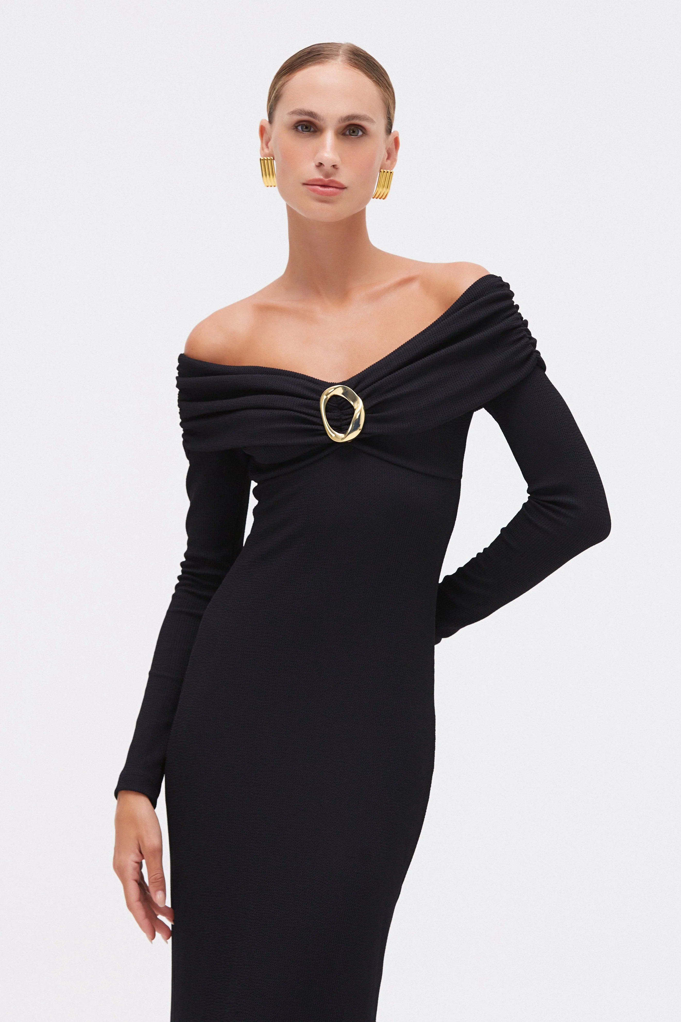 GRACE KNIT DRAPED MIDI DRESS - Image 3