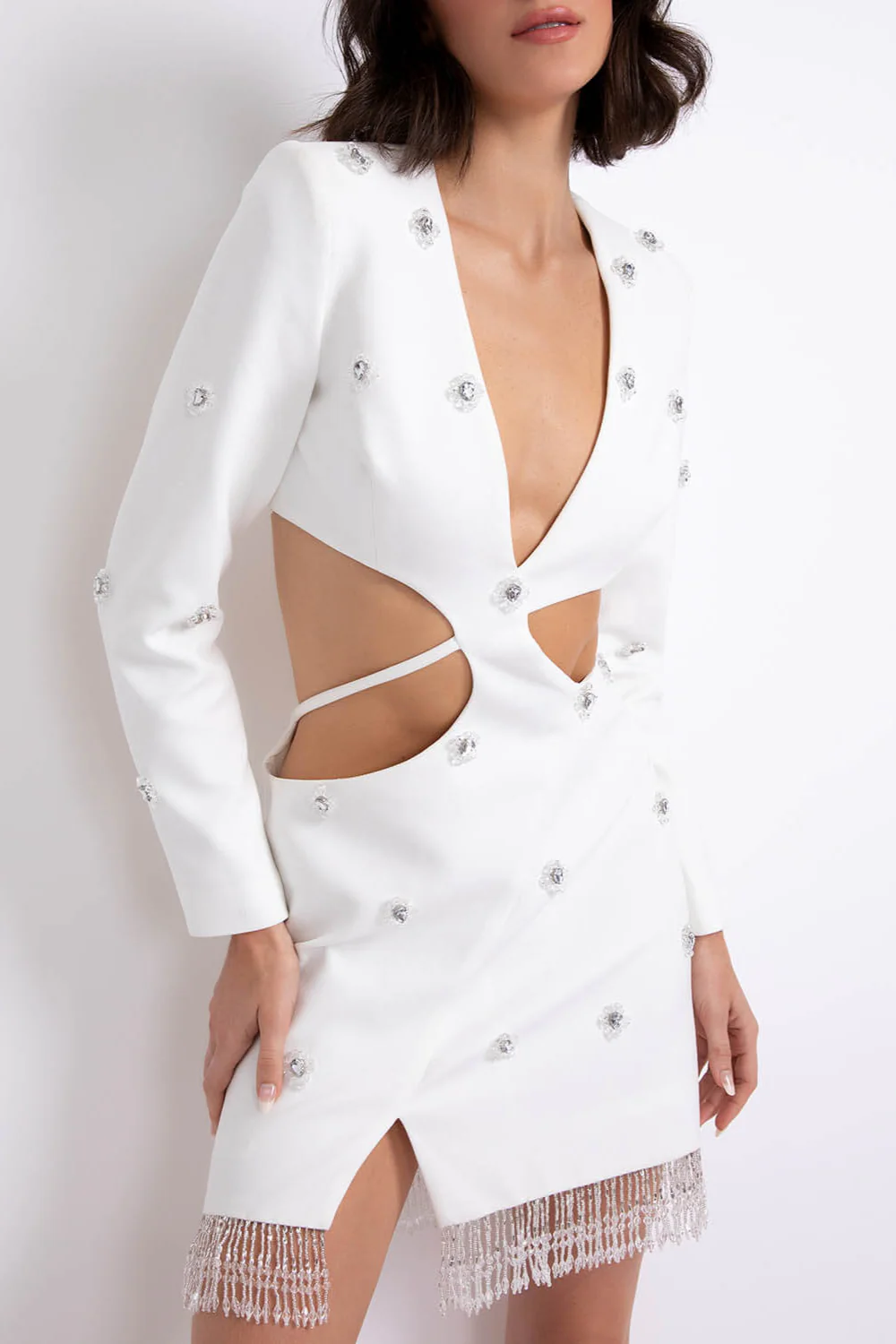 HAND-BEADED CUT-OUT BLAZER MINI DRESS - Image 3