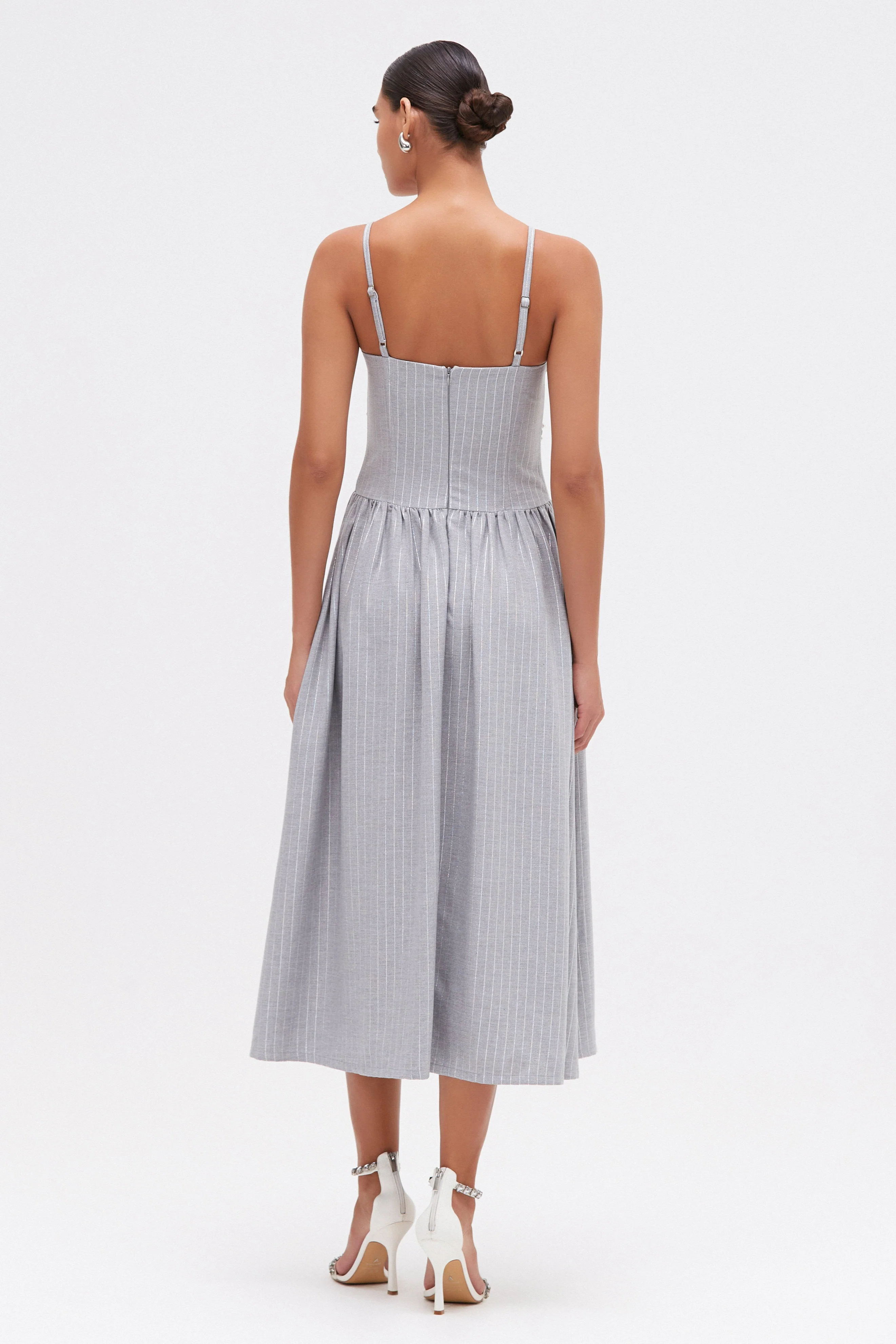 METALLIC PINSTRIPE MIDI DRESS - Image 3