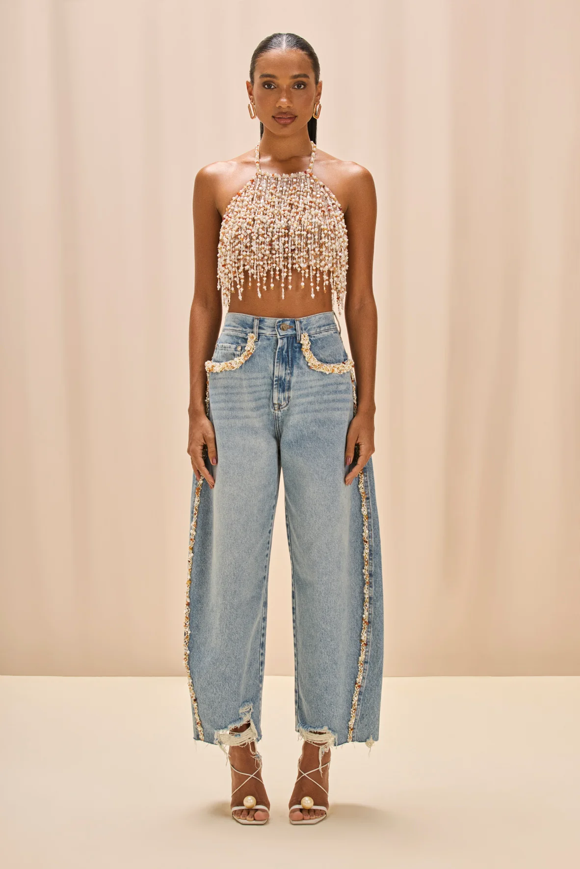 PEARL DUST EMBROIDERY HALTERNECK TOP - Image 2