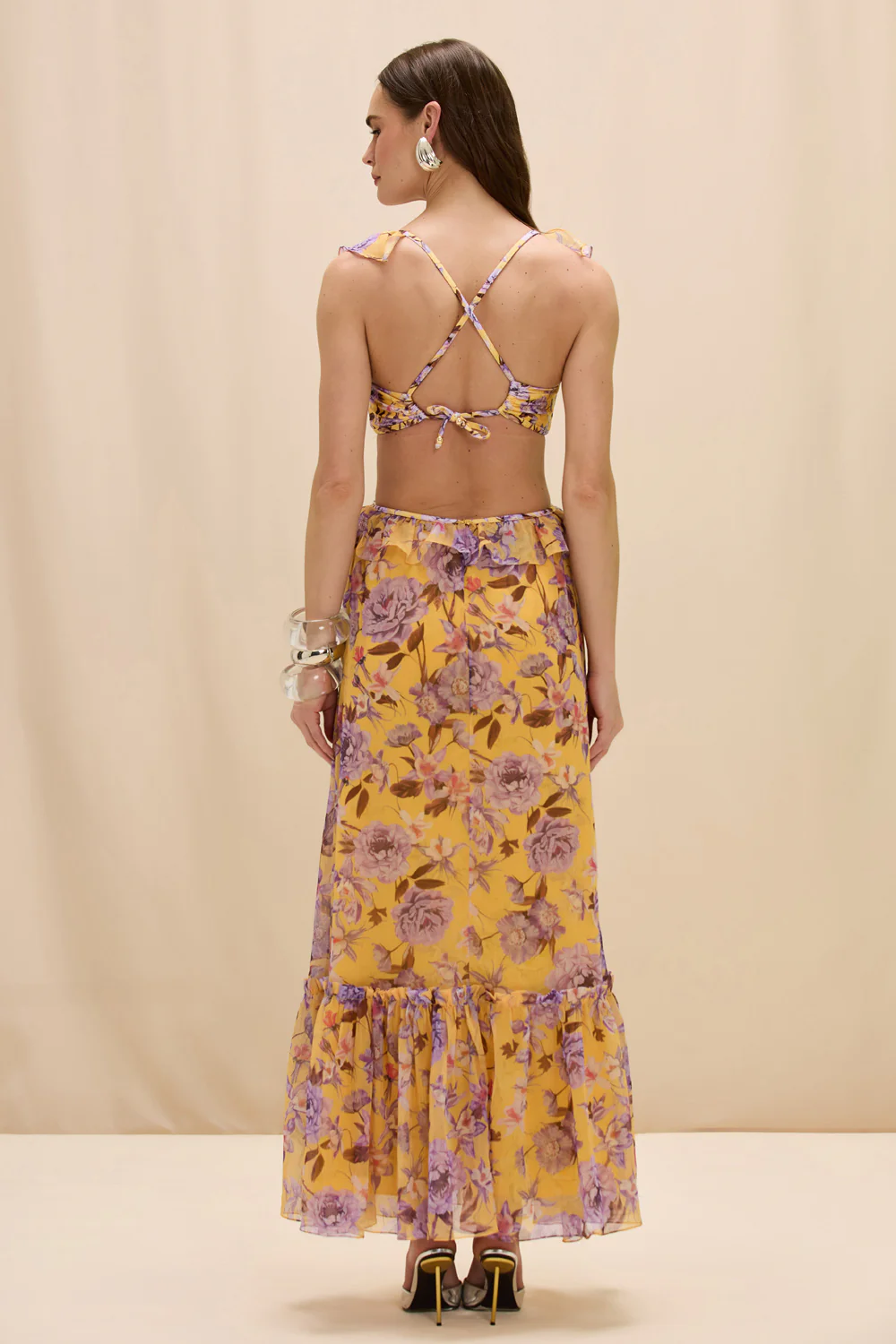 PEONY PRINT LYCRA CUT OUT MAXI DRESS - Image 3