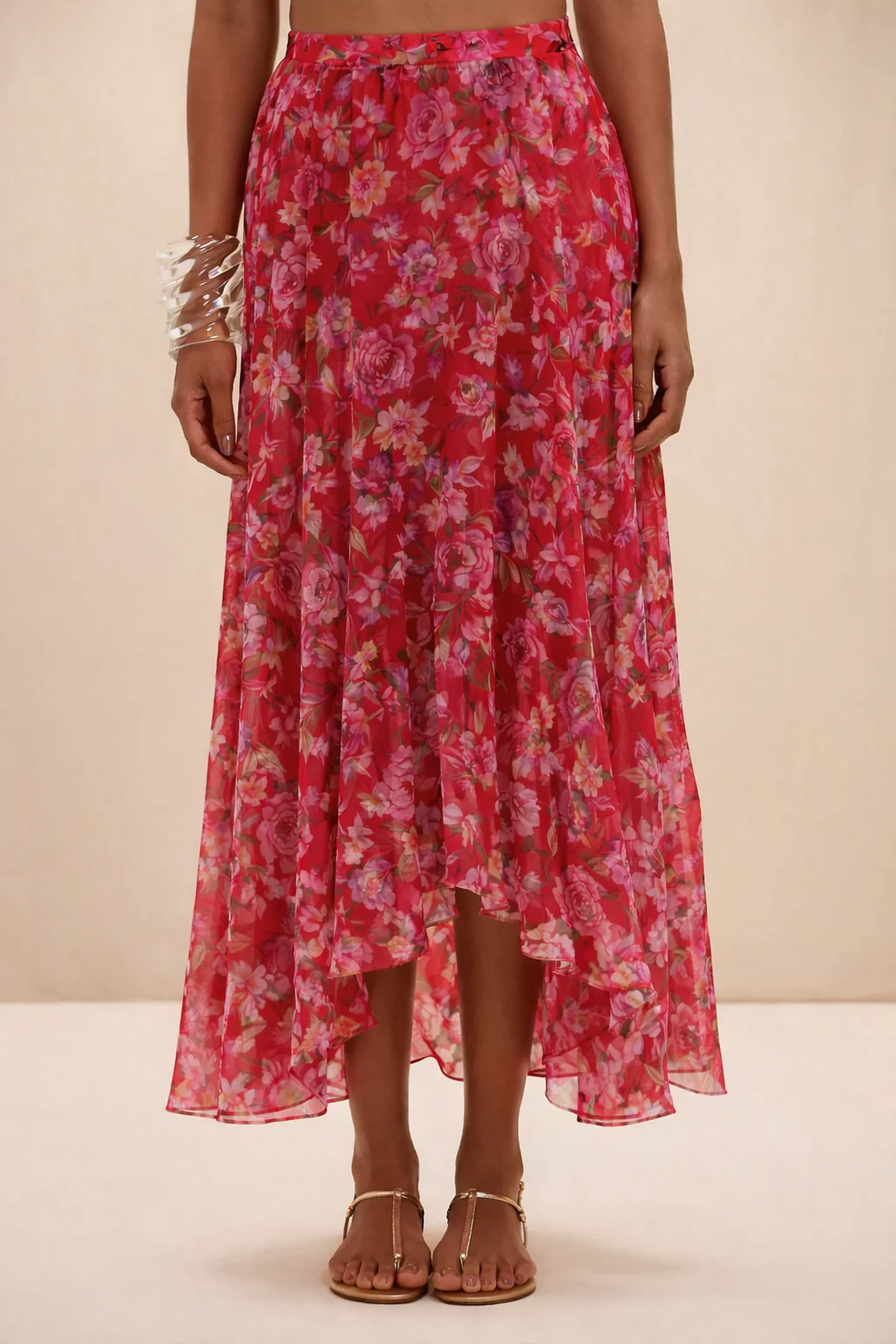 PEONY PRINT LYCRA MAXI SKIRT