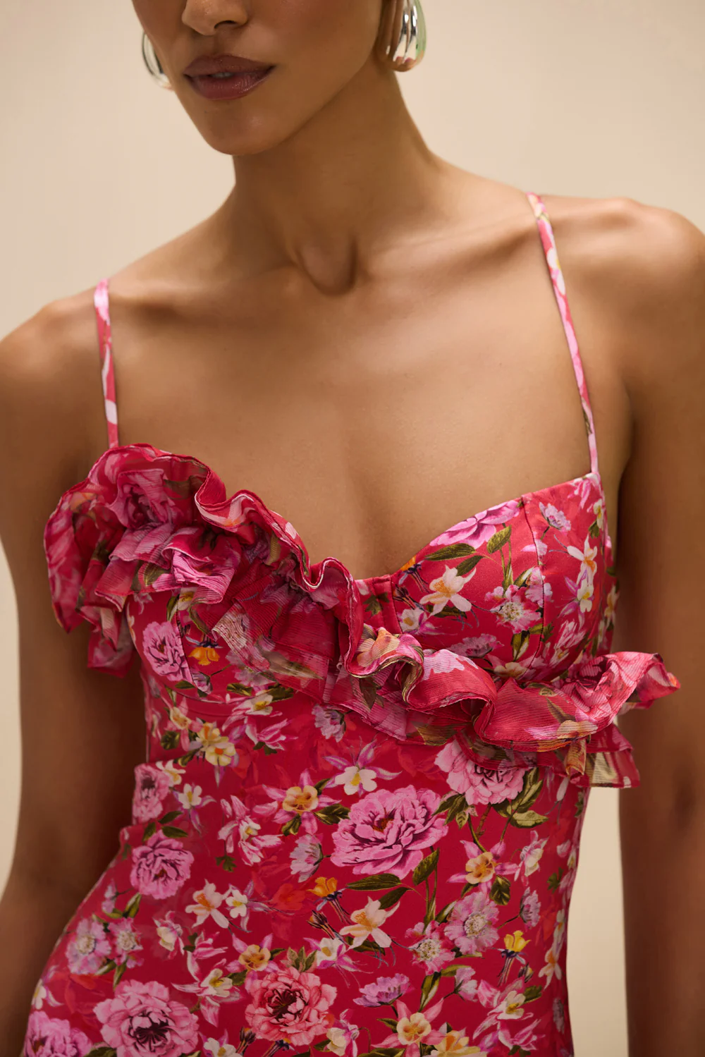 PEONY PRINT LYCRA RUFFLE BODYSUIT - Image 2