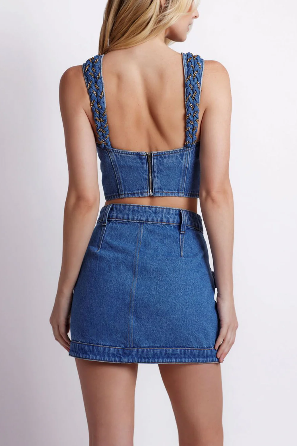 Braided Denim Mini Skirt - Image 3