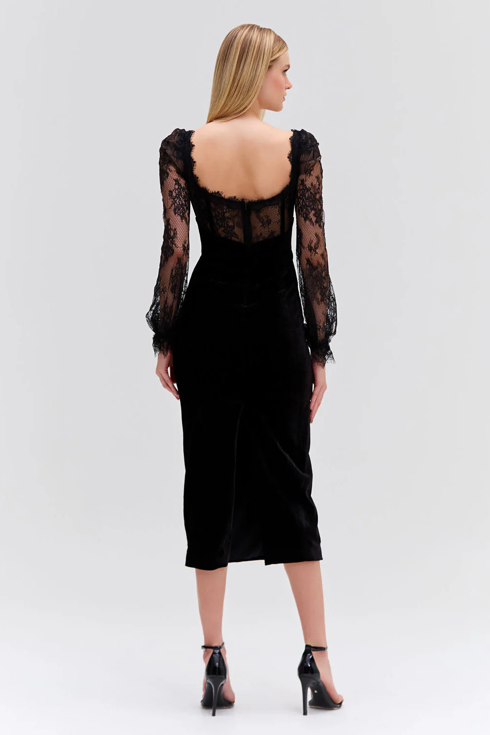 LACE AND VELVET MIDI DRESS - Image 4