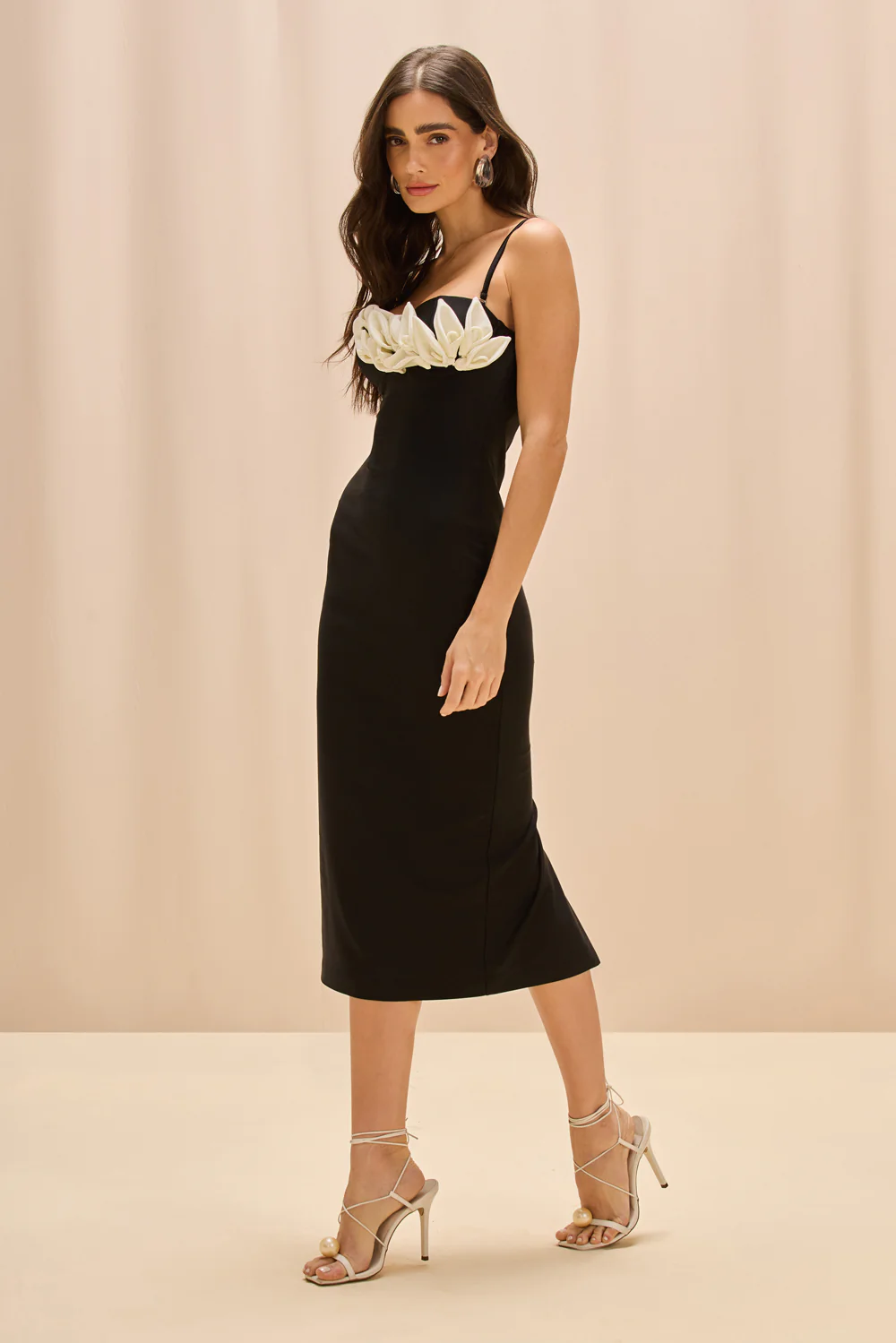 Selene Mesh Flower Applique Midi Dress - Image 3